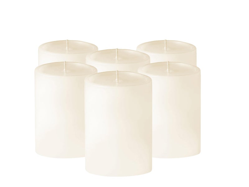 Simply Soson 3x4 inch Ivory Pillar Candles Set of 6, Smooth Texture, Unscented Ivory Candles, Dripless Candles, 3 inch Pillar Candles Ideal as Wedding, Parties, Spas, Dinner, Home Decoration, Church - Image 1